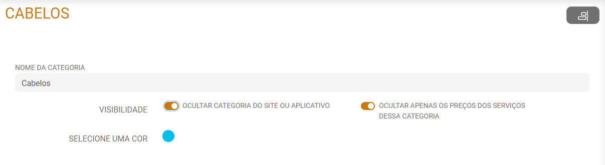 Marque ou desmarque a opção Exibir Preços ou para OCULTAR a categoria inteira